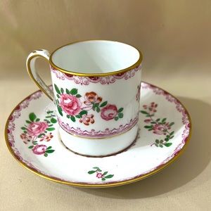 Vintage CROWN STAFFORDSHIRE Pink Rose flat demitasse cup & saucer E1296